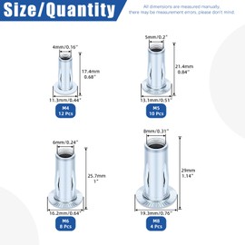 Glarks 34pcs M4 M5 M6 M8 Multi-Grip Rivet Nuts Set White Zinc Plated Carbon Steel Flat Head Rivnut Pre Bulbed Shank Threaded Insert Rivet Nuts for Construction Industrial