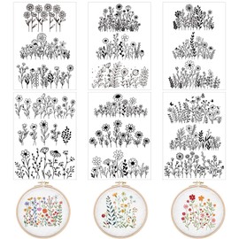 Water Soluble Embroidery Patterns Stabilizers - Rngmsi 6 Sheets Flower Stick and Stitch Embroidery Paper Wash Away 18 Pcs Daisy Sunflower Leaves Embroidery Transfer Paper Stabilizers for Hand Sewing