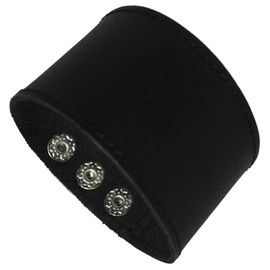 Making up Mens Black Genuine Leather Cuff Bracelet Adjustable 3 sets of Snaps Blank Wide Band Wristband,Length:21.9cm