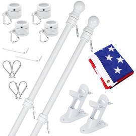 Yeesun American Flag Pole Kit (2 Packs) for Outside House with Bracket - Residential & Commercial Use, 3x5Wall Mount Flags, for House Porches(with,White)