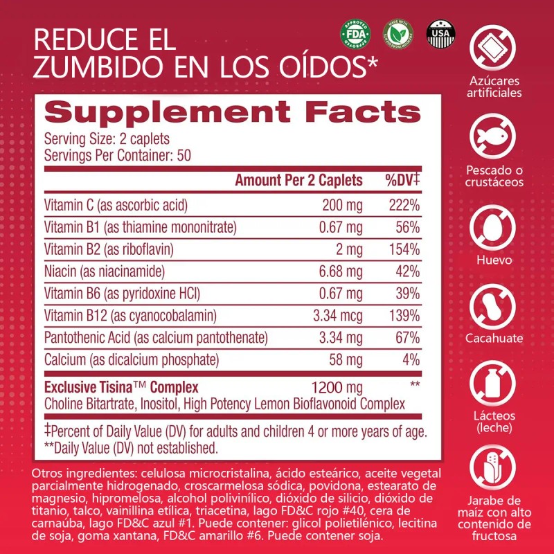 Mvpcare Alivio Zumbido Oídos 1200mg Suplemento Vitamina Complejo Bclínicamente Probado