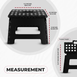 Utopia Home Folding Step Stool with Handle – 9 Inch Anti Slip Collapsible Stool – Holds Up to 300 lbs – Sturdy Plastic Step Stool Foldable for Kitchen, Bathroom and Home Use (1-Pack, Black)