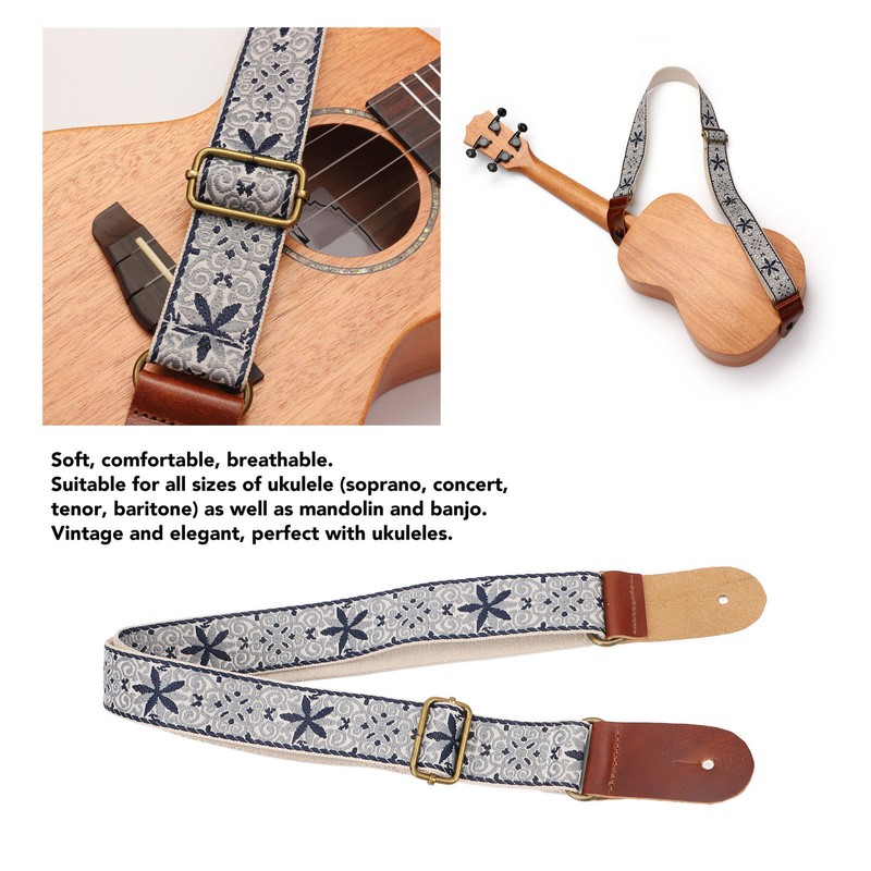 Ukulele Strap Embroidery Style Retro Metal Buckle Adjustable Breathable Shoulder
