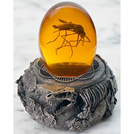 VEOJEIN Mosquito in Amber and Jurassic Base | Dinosaur Fossil Decor and Collectable Gift | Skeletin Figurines | Dinosaur DNA Replica Prehistoric World Prop | Paper Weight