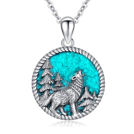 Freesloth Wolf Necklace for Men 925 Sterling Silver Turquoise Necklace Wolf Necklace Pendant Jewelry Gifts for Women…