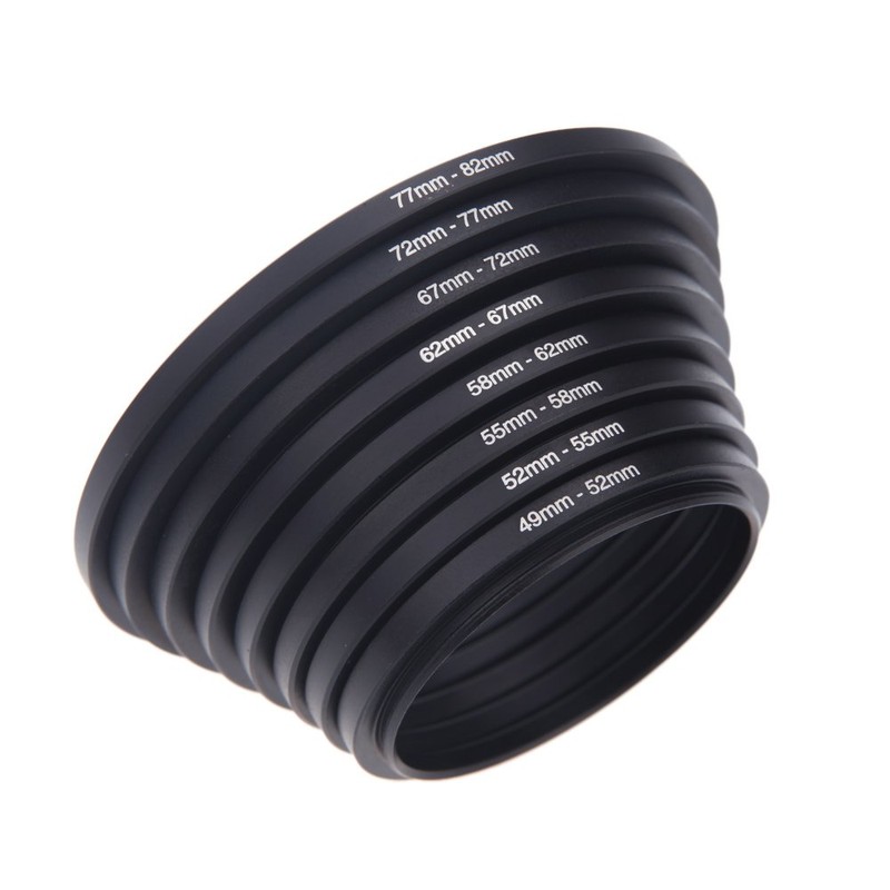 Snsowed 8pcs Step Up Ring Adapter 49-52-55-58-62-67-72-77-82mm 49mm 82mm Filter