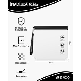TPZORJX Transparent Toiletry Bag, Airplane Liquid Bag - Pack of 4, 20 x 20 cm, TSA Certified, Waterproof and Leak-Proof, with Handles, Travel Accessories for Hand Luggage, Air Travel (4)
