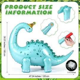 Vinsot 8 Pack 39" Giant Inflatable Dinosaur Toy for Birthday Party Decorations 3D Dinosaur Balloons Self Standing Dino Aluminum Foil Balloons for Garden Jungle Party Gift Photo Prop Supplies (Vivid)