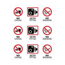 3x No Eating, CCTV Fitted, No Smoking Sticker Sign 125x50mm - Taxi, Car, Lorry