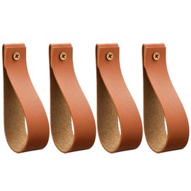 Cabilock Pack of 4 Leather Curtain Rod Straps Leather Wall Hooks Wall Hanging Leather Straps Wall Mount Leather Towel Hooks Boho Curtain Rod Holder for Bathroom Kitchen Bedroom Decor