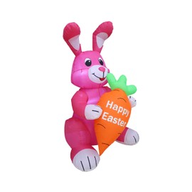 BZB Goods 4 Foot Tall Happy Easter Inflatable Bunny Rabbit Sitting Holding a Carrot Pre-Lit LED Lights Outdoor Indoor Holiday Blow up Lighted Yard Lawn Home Family Outside Decor Party Decoration