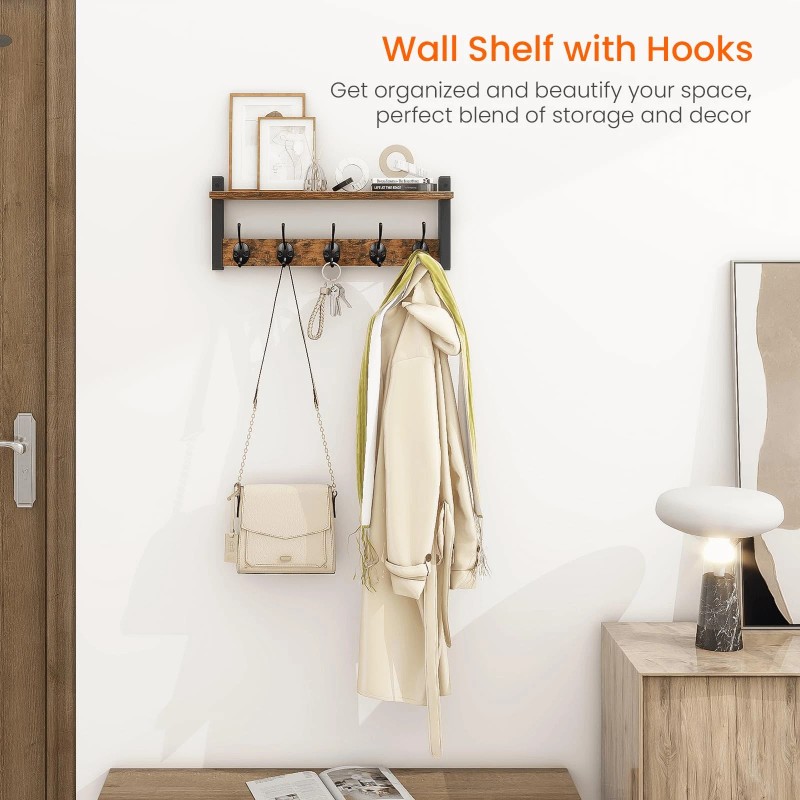 Homode Wall Hooks with Shelf Wood Coat Rack with Shelf