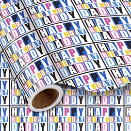 LeZakaa Dad's Birthday Wrapping Paper Roll, Happy Birthday Daddy Lettering & Colored Design Gift Wrap for Father's Birthday, Father’s Day，for Men, Male, Mini Roll, 17 inches x 16.4 Feet