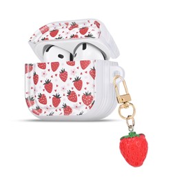 CameCosy for AirPods 4 Case (2024) with Lovely Keychain, Cute Strawberry Flowers Design for Women Girls Teen Protective Shockproof Soft TPU Premium Cover for AirPods 4th Generation