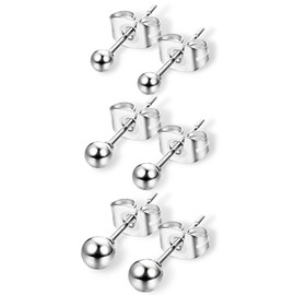 swars Round Ball Earrings, Silver, Men's, Women's, Unisex, Simple, Round Ball Earrings, For Both Ears, 2 Pairs, No Gemstone
