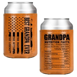 Grandpa Gifts Best Grandpa Ever Gifts - Grandpa Birthday Gifts for Grandpa Fathers Day for Grandpa - Grandpa Gifts From Grandkids - New Grandpa Gifts Leather Can Cooler for Men 12Oz