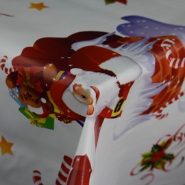 Discover Lifestyle & Fashion Fabrics Santa Claus in White Christmas Collection Wipe Clean PVC Vinyl Tablecloth Cover Protector in Width 140cm – Sold by the metre