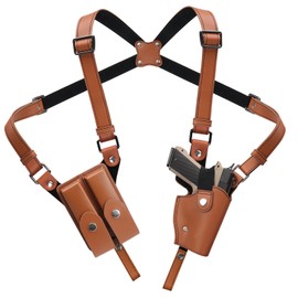 Shoulder Holster General Vertical Gun Holster Adjustable PU Leather for Concealed Carry with Double Magazine Pouch - Fit 1911, Glock 17/19/23 and Most Kinds of Pistols- for Right Hand use