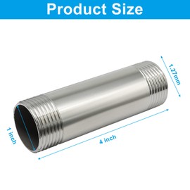 Aoserge 1" NPT Stainless Steel Nipple Pipe Fitting, 4" Length, 2 Pcs
