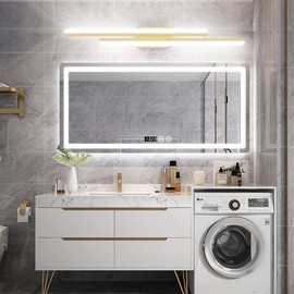 Ralbay 40" Modern LED Gold Vanity Lights 40W Frosted Aluminum Gold Bathroom Vanity Light Fixtures Over Long Mirror Modern Gold Bath Lighting 6000K White Light