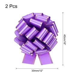 MECCANIXITY 2pcs 12 Inch Giant Large Pull Bow Big Metallic Car Bows Ribbon with Gold Edge for Wedding Presents Gift Wrapping Christmas, Purple