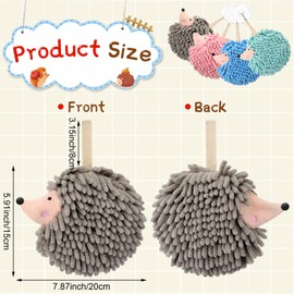 SmoothNovelty 4 Pcs Chenille Hand Towels Hedgehog Decorative Towels Fuzzy Ball Hand Towels Creative Hand Towel Absorbent Small Hanging for Drying Hand Bath Kitchen Washstand, 4 Colors