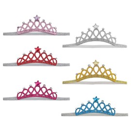 UUYYEO 6 Pcs Baby Girl Crown Elastic Headbands Toddler Princess Hair Bands Glitter Baby Head Bands Kids Tiara Hairbands Girls Soft Headwraps Children Hair Accessories