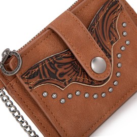 Montana West Credit Card Holder for Women Western Studded Card Wallet with Rfid Linling Bifold Small Keychain Wallet with Zipper Coin Pocket, Minimalist & Compact Easy to Carry