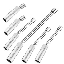 WORKPRO 6 PC Spark Plug Socket, Includes 9/16-inch, 5/8-inch, 13/16-inch, 14mm Magnetic Swivel Sockets with 4, 6, 11-inch Extensions, 3/8" Drive with 12 Points, Magnetic Core