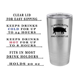 Rogue River Tactical Funny Barbecue 20 Oz. Travel Tumbler Mug Cup w/Lid Vacuum Insulated Hot or Cold I Like Pig Butts BBQ Grill Gift For Dad