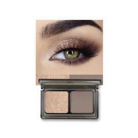 JUAAZIN Golden Champagne Shimmer Eyeshadow Matte Brown Double Colors Palette,High Pigment Eye Shadow Powder,Blendable Smooth and Texture Waterproof Smudge-proof Durable Long-lasting Makeup Palette 02#