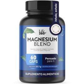 LIFE 360+ Magnesium Blend | 4 Magnesios con Oxido, Glicinato, Gluconato y Citrato | Cápsulas a Base de Colágeno Hidrolizado, y Vitaminas | Suplemento Alimenticio | 60 Cápsulas