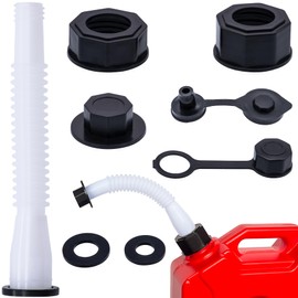 MEAJOO Black Gas Can Spout Replacement, 1/2/5/10 Gallon Gas Can Nozzle Kit, include 2 Different Size Screw Collar Caps, Gas Can Vent Caps, Base Caps, Thick Rubber pad and Spout Cover