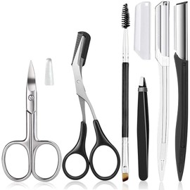 Eyebrow Trimmer Kit, 6 in 1 Eyebrow Scissors, Tweezer, Eyebrow Razor, Shaping Scissors & Brush for Women