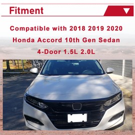 HECASA Front Grille Cover Compatible with 2018 2019 2020 Honda 10th Accord Sedan 4DR W/Eyelid Cover Molding Trim Lip Bumper Glossy Black (3 PCS)