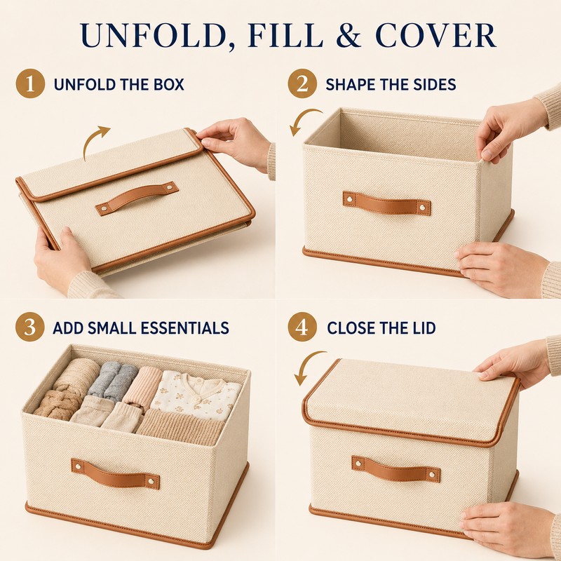 11L Beige Non-Woven Fabric Clothes Storage Box with Lid, Wardrobe