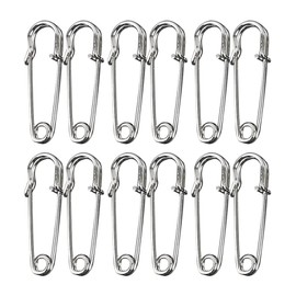 Large Safety Pins, Large Safety Pins Heavy Duty, Safety Pins for Clothes, Blanket Safety Pins, 12 Pack Pins Assorted for Clothes, Leather, Crafts, Canvas, Blankets, Shawls, Kilts (75mm 3'', Silver)