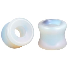 BodyAce Natural Stone Double Flared Ear Tunnels Gauges, Concave Saddle Plugs for Ears Gauges, 5-12mm Earrings Expander 1Pair Ear Stretcher [White;12mm]