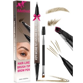 iMethod Eyebrow Pen - Eyebrow Pencil,2-in-1 Eyeliner Dual-Ended Microblading Eyebrow Pencil Long Lasting Waterproof Hair-Like Brow Pencil,with Eyebrow Brush,Eyebrow Pencils for Women,LightBrown