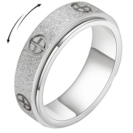 YemmxLoo Fidget Spinner Ring for Stress Relief - Rotating Anxiety Ring with Cross,Greek Key,Roman Numerals & Sun Wukong Designs, Stainless Steel Ring Gift for Women/Men(Sizes 6-10)
