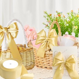 qingmeng 44 m Gold Gift Ribbon, 5 cm Satin Ribbon, Golden Ribbon, Gift Ribbon, Wide Satin Ribbons, Silk Ribbon for Wedding, Gift Packaging, Christmas Decoration