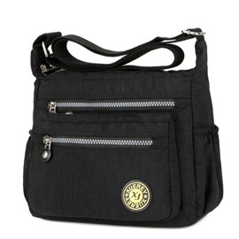 Women's Casual Multi Pocket Nylon Messenger Bags Cross Body Shoulder Bag Travel Purse (Black)(Size: 11(L)*9(W)*5.5(H)inch)