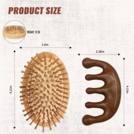 2Pcs 대나무 두피 마사지기 모발 성장 정전기 방지 나무 브러시 2Pcs Bamboo Scalp Massager Hair Growth Anti Static Wooden Brush