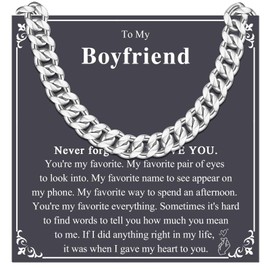 KORAS Boyfriend Gifts, 8mm Cuban Chain Necklace for Him, Valentines Gift for Boyfriend, Jewellery Presents for Birthday Christmas Anniversary