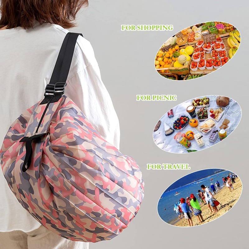 BSTMOME 2 Packs Portable Foldable Shopping Bag Washable Reusable Large