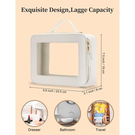 Keains Clear Makeup Bag for Women Cosmetic Organizer Case Transparent Waterproof Travel Toiletry Bag with Zipper Portable Make Up Organizer Traveling Compact Car Bag for Essentials（Black）