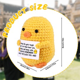 TOYMIS Positive Häkelente, Häkelente mit Ermutigungskarte Emotionale Aufmunterung Positives Unterstützungstier Niedliche Stricktiere für Freunde und Familie