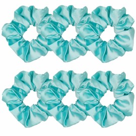 6 Pcs Satin Silk Hair Scrunchies and Ponytail Holders - Soft Hair Ties, Fashion Bands, Bows, Ropes, Elastics - Hair Accessories for Women and Girls (4.3 inch, Blue Green)