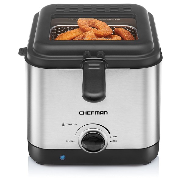 Chefman Fry Guy, The Most Compact & Convenient To Deep Fry Comfort Food, Restaurant-Style Basket With A 1.6-Quart Capacity, Easy-View Window & Adjustable Temp Control, Stainless - 1.5 Liter