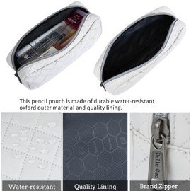 Della Gao Pencil Case Pouch, Light Weight Pencil Bag, Pen Bag Wide Opening, Soft Quilted Pencil Pouch Office Organizer for Men and Women, Beige